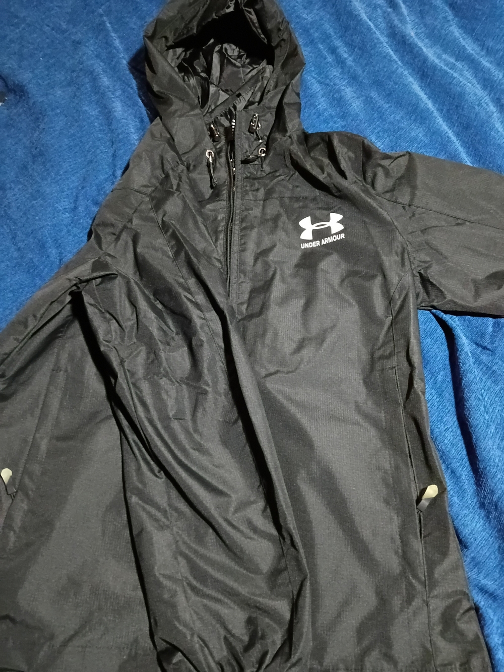Under Armour Kids Black Hooded Rain Jacket with Logo